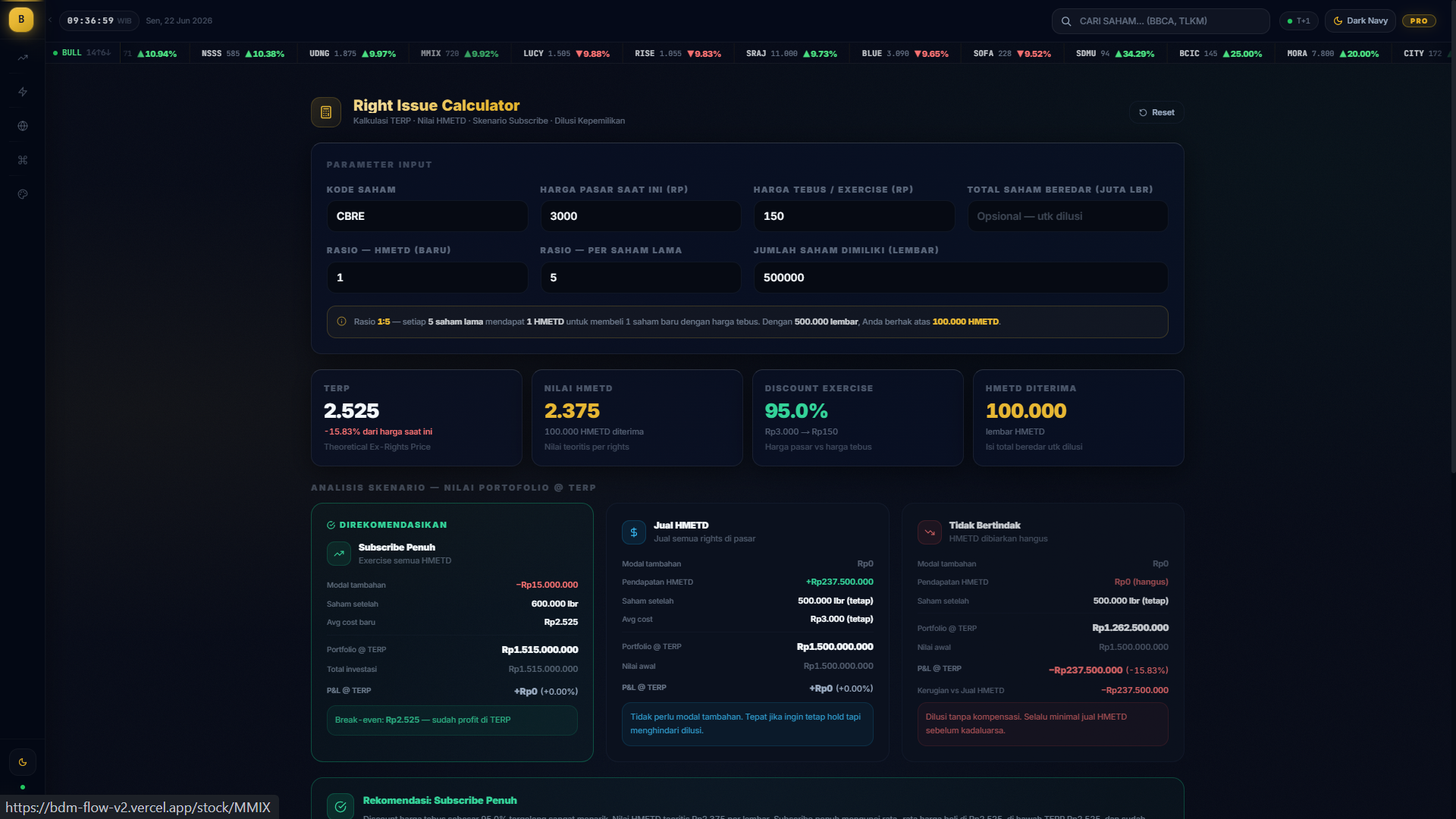 Screenshot — Right Issue Calculator